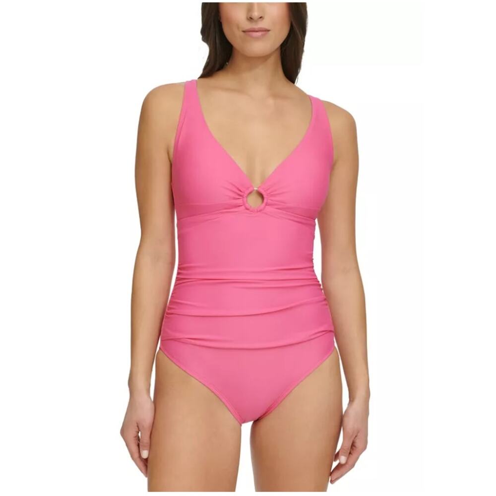 NEW Tommy Hilfiger Red One Piece Swimsuit Size 16 Red Center Ring Full Coverage - Picture 3 of 9